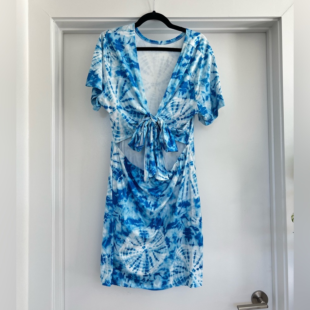 Shein 2x keyhole dress blue and white tie dye